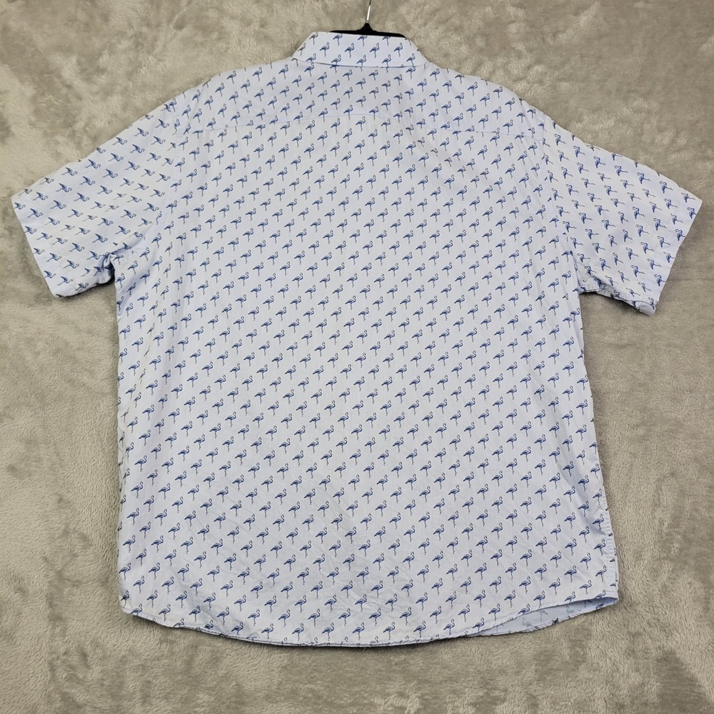 UNTUCKit Shirt Mens XL Blue Button Up Short Sleeve Flamingo Print Cotton Casual - Picture 4 of 8